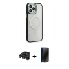 MARSİLYAN™- iPhone 15 Pro Max Kılıf Yankı Işık Özel Seri - Siyah 3D Antistatik Hayalet Cam Ekran Koruyucu + Raze Metal Kamera Lens - TMGI