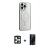 MARSİLYAN™- iPhone 15 Pro Max Kılıf Yankı Işık Özel Seri - Siyah 3D Antistatik Hayalet Cam Ekran Koruyucu + PVD Metal Kamera Lens - LT