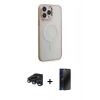 MARSİLYAN™- iPhone 15 Pro Max Kılıf Yankı Işık Özel Seri - Siyah 3D Antistatik Hayalet Cam Ekran Koruyucu + Lacivert Raze Metal Kamera Lens