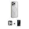 MARSİLYAN™- iPhone 15 Pro Max Kılıf Yankı Işık Özel Seri - Siyah 3D Antistatik Hayalet Cam Ekran Koruyucu + PVD Metal Kamera Lens - GS