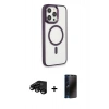 MARSİLYAN™- iPhone 15 Pro Max Kılıf Yankı Işık Özel Seri - Siyah 3D Antistatik Hayalet Cam Ekran Koruyucu + Raze Metal Kamera Lens - SH