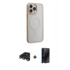 MARSİLYAN™- iPhone 15 Pro Max Kılıf Yankı Işık Özel Seri - Siyah 3D Antistatik Hayalet Cam Ekran Koruyucu + Raze Metal Kamera Lens - TMGI