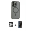 MARSİLYAN™- iPhone 15 Pro Max Kılıf Yankı Işık Özel Seri - Siyah 3D Antistatik Hayalet Cam Ekran Koruyucu + PVD Metal Kamera Lens - GS