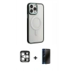 MARSİLYAN™- iPhone 15 Pro Max Kılıf Yankı Işık Özel Seri - Siyah 3D Antistatik Hayalet Cam Ekran Koruyucu + PVD Metal Kamera Lens - GS