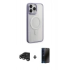 MARSİLYAN™- iPhone 15 Pro Max Kılıf Yankı Işık Özel Seri - Siyah 3D Antistatik Hayalet Cam Ekran Koruyucu + Raze Metal Kamera Lens - TMGI
