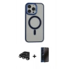 MARSİLYAN™- iPhone 15 Pro Max Kılıf Yankı Işık Özel Seri - Siyah 3D Antistatik Hayalet Cam Ekran Koruyucu + Raze Metal Kamera Lens - TMGI