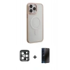MARSİLYAN™- iPhone 15 Pro Max Kılıf Yankı Işık Özel Seri - Siyah 3D Antistatik Hayalet Cam Ekran Koruyucu + PVD Metal Kamera Lens - LT
