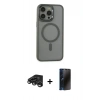 MARSİLYAN™- iPhone 15 Pro Max Kılıf Yankı Işık Özel Seri - Siyah 3D Antistatik Hayalet Cam Ekran Koruyucu + Raze Metal Kamera Lens - TMGI
