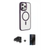 MARSİLYAN™- iPhone 15 Pro Max Kılıf Yankı Işık Özel Seri - Siyah 3D Antistatik Hayalet Cam Ekran Koruyucu + Raze Metal Kamera Lens - GS