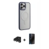 MARSİLYAN™- iPhone 15 Pro Max Kılıf Yankı Işık Özel Seri - Siyah 3D Antistatik Hayalet Cam Ekran Koruyucu + Raze Metal Kamera Lens - TMGI