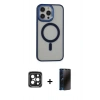 MARSİLYAN™- iPhone 15 Pro Max Kılıf Yankı Işık Özel Seri - Siyah 3D Antistatik Hayalet Cam Ekran Koruyucu + Siyah PVD Metal Kamera Lens