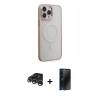 MARSİLYAN™- iPhone 15 Pro Max Kılıf Yankı Işık Özel Seri - Siyah 3D Antistatik Hayalet Cam Ekran Koruyucu + Raze Metal Kamera Lens - GS