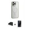 MARSİLYAN™- iPhone 15 Pro Max Kılıf Yankı Işık Özel Seri - Siyah 3D Antistatik Hayalet Cam Ekran Koruyucu + Lacivert Raze Metal Kamera Lens