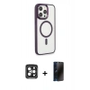 MARSİLYAN™- iPhone 15 Pro Max Kılıf Yankı Işık Özel Seri - Siyah 3D Antistatik Hayalet Cam Ekran Koruyucu + Siyah PVD Metal Kamera Lens
