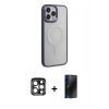 MARSİLYAN™- iPhone 15 Pro Max Kılıf Yankı Işık Özel Seri - Siyah 3D Antistatik Hayalet Cam Ekran Koruyucu + PVD Metal Kamera Lens - LT