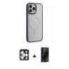 MARSİLYAN™- iPhone 15 Pro Max Kılıf Yankı Işık Özel Seri - Siyah 3D Antistatik Hayalet Cam Ekran Koruyucu + PVD Metal Kamera Lens - GS