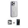 MARSİLYAN™- iPhone 15 Pro Max Kılıf Yankı Işık Özel Seri - Siyah 3D Antistatik Hayalet Cam Ekran Koruyucu + PVD Metal Kamera Lens - GS