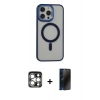 MARSİLYAN™- iPhone 15 Pro Max Kılıf Yankı Işık Özel Seri - Siyah 3D Antistatik Hayalet Cam Ekran Koruyucu + PVD Metal Kamera Lens - GS