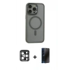 MARSİLYAN™- iPhone 15 Pro Max Kılıf Yankı Işık Özel Seri - Siyah 3D Antistatik Hayalet Cam Ekran Koruyucu + PVD Metal Kamera Lens - LT
