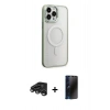 MARSİLYAN™- iPhone 15 Pro Max Kılıf Yankı Işık Özel Seri - Siyah 3D Antistatik Hayalet Cam Ekran Koruyucu + Raze Metal Kamera Lens - TMGI