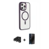 MARSİLYAN™- iPhone 15 Pro Max Kılıf Yankı Işık Özel Seri - Siyah 3D Antistatik Hayalet Cam Ekran Koruyucu + Raze Metal Kamera Lens - TMGI