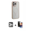 MARSİLYAN™- iPhone 15 Pro Max Kılıf Yankı Işık Özel Seri - Siyah 3D Antistatik Mat Seramik Nano Ekran Koruyucu + PVD Metal Kamera Lens - GS