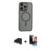 MARSİLYAN™- iPhone 15 Pro Max Kılıf Yankı Işık Özel Seri - Siyah 3D Antistatik Mat Seramik Nano Ekran Koruyucu + Raze Metal Kamera Lens - TMGI
