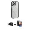 MARSİLYAN™- iPhone 15 Pro Max Kılıf Yankı Işık Özel Seri - Siyah 3D Antistatik Mat Seramik Nano Ekran Koruyucu + Raze Metal Kamera Lens - TMGI