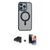 MARSİLYAN™- iPhone 15 Pro Max Kılıf Yankı Işık Özel Seri - Siyah 3D Antistatik Mat Seramik Nano Ekran Koruyucu + Gümüş Raze Metal Kamera Lens