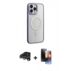 MARSİLYAN™- iPhone 15 Pro Max Kılıf Yankı Işık Özel Seri - Siyah 3D Antistatik Mat Seramik Nano Ekran Koruyucu + Gümüş Raze Metal Kamera Lens