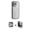 MARSİLYAN™- iPhone 15 Pro Max Kılıf Yankı Işık Özel Seri - Siyah 3D Antistatik Mat Seramik Nano Ekran Koruyucu + PVD Metal Kamera Lens - GS