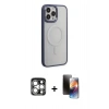MARSİLYAN™- iPhone 15 Pro Max Kılıf Yankı Işık Özel Seri - Siyah 3D Antistatik Mat Seramik Nano Ekran Koruyucu + PVD Metal Kamera Lens - GS