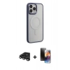 MARSİLYAN™- iPhone 15 Pro Max Kılıf Yankı Işık Özel Seri - Siyah 3D Antistatik Mat Seramik Nano Ekran Koruyucu + Raze Metal Kamera Lens - TMGI