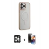 MARSİLYAN™- iPhone 15 Pro Max Kılıf Yankı Işık Özel Seri - Siyah 3D Antistatik Mat Seramik Nano Ekran Koruyucu + PVD Metal Kamera Lens - GI