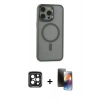 MARSİLYAN™- iPhone 15 Pro Max Kılıf Yankı Işık Özel Seri - Siyah 3D Antistatik Mat Seramik Nano Ekran Koruyucu + PVD Metal Kamera Lens - SH