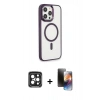MARSİLYAN™- iPhone 15 Pro Max Kılıf Yankı Işık Özel Seri - Siyah 3D Antistatik Mat Seramik Nano Ekran Koruyucu + PVD Metal Kamera Lens - SH