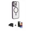 MARSİLYAN™- iPhone 15 Pro Max Kılıf Yankı Işık Özel Seri - Siyah 3D Antistatik Mat Seramik Nano Ekran Koruyucu + Raze Metal Kamera Lens - TMGI