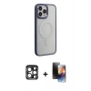 MARSİLYAN™- iPhone 15 Pro Max Kılıf Yankı Işık Özel Seri - Siyah 3D Antistatik Mat Seramik Nano Ekran Koruyucu + PVD Metal Kamera Lens - LT
