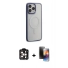 MARSİLYAN™- iPhone 15 Pro Max Kılıf Yankı Işık Özel Seri - Siyah 3D Antistatik Mat Seramik Nano Ekran Koruyucu + PVD Metal Kamera Lens - TU