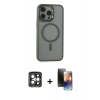 MARSİLYAN™- iPhone 15 Pro Max Kılıf Yankı Işık Özel Seri - Siyah 3D Antistatik Mat Seramik Nano Ekran Koruyucu + PVD Metal Kamera Lens - GI