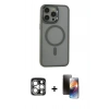 MARSİLYAN™- iPhone 15 Pro Max Kılıf Yankı Işık Özel Seri - Siyah 3D Antistatik Mat Seramik Nano Ekran Koruyucu + PVD Metal Kamera Lens - GS