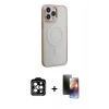 MARSİLYAN™- iPhone 15 Pro Max Kılıf Yankı Işık Özel Seri - Siyah 3D Antistatik Mat Seramik Nano Ekran Koruyucu + PVD Metal Kamera Lens - TU