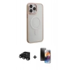 MARSİLYAN™- iPhone 15 Pro Max Kılıf Yankı Işık Özel Seri - Siyah 3D Antistatik Mat Seramik Nano Ekran Koruyucu + Raze Metal Kamera Lens - SH