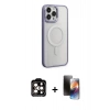 MARSİLYAN™- iPhone 15 Pro Max Kılıf Yankı Işık Özel Seri - Siyah 3D Antistatik Mat Seramik Nano Ekran Koruyucu + PVD Metal Kamera Lens - TU