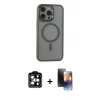 MARSİLYAN™- iPhone 15 Pro Max Kılıf Yankı Işık Özel Seri - Siyah 3D Antistatik Mat Seramik Nano Ekran Koruyucu + PVD Metal Kamera Lens - TU