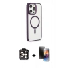 MARSİLYAN™- iPhone 15 Pro Max Kılıf Yankı Işık Özel Seri - Siyah 3D Antistatik Mat Seramik Nano Ekran Koruyucu + PVD Metal Kamera Lens - TU