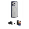 MARSİLYAN™- iPhone 15 Pro Max Kılıf Yankı Işık Özel Seri - Siyah 3D Antistatik Mat Seramik Nano Ekran Koruyucu + Raze Metal Kamera Lens - SH