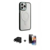 MARSİLYAN™- iPhone 15 Pro Max Kılıf Yankı Işık Özel Seri - Siyah 3D Antistatik Mat Seramik Nano Ekran Koruyucu + Raze Metal Kamera Lens - SH