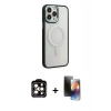 MARSİLYAN™- iPhone 15 Pro Max Kılıf Yankı Işık Özel Seri - Siyah 3D Antistatik Mat Seramik Nano Ekran Koruyucu + PVD Metal Kamera Lens - TU