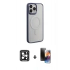 MARSİLYAN™- iPhone 15 Pro Max Kılıf Yankı Işık Özel Seri - Siyah 3D Antistatik Mat Seramik Nano Ekran Koruyucu + PVD Metal Kamera Lens - SH
